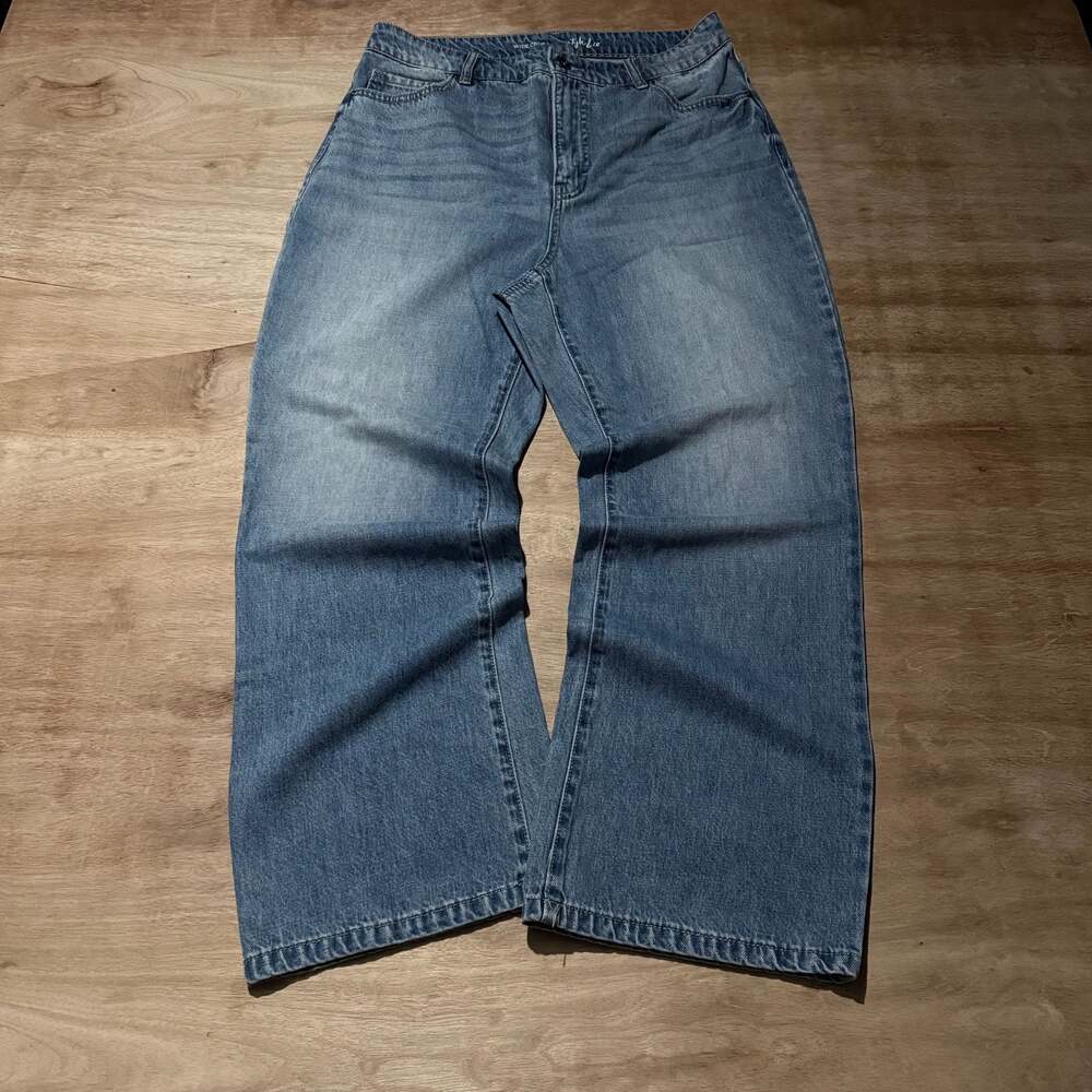 Style & Co Wide Crop Jeans Women’s 10 Blue Wide Leg Distressed Denim